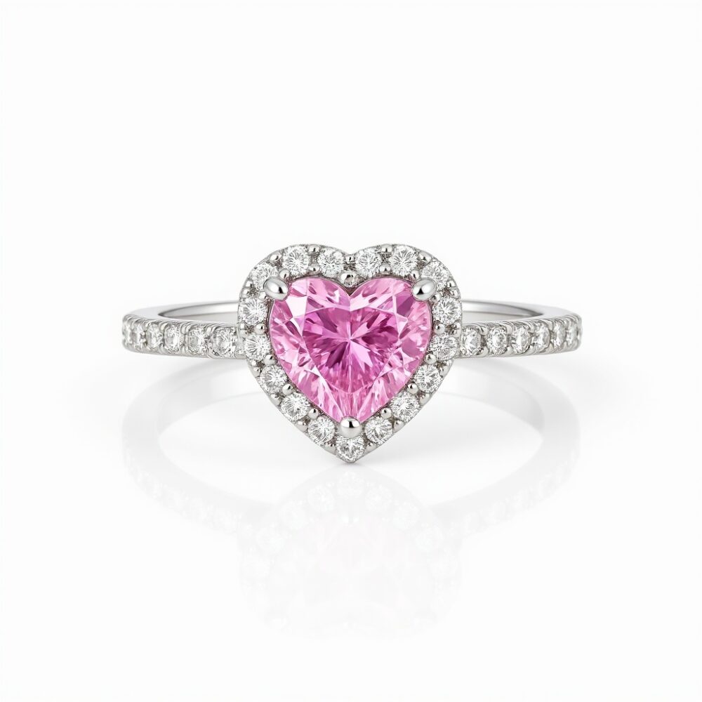 Elegant Heart-Shaped Pink Sapphire Silver Adjustable Ring