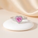 Elegant Heart-Shaped Pink Sapphire Silver Adjustable Ring