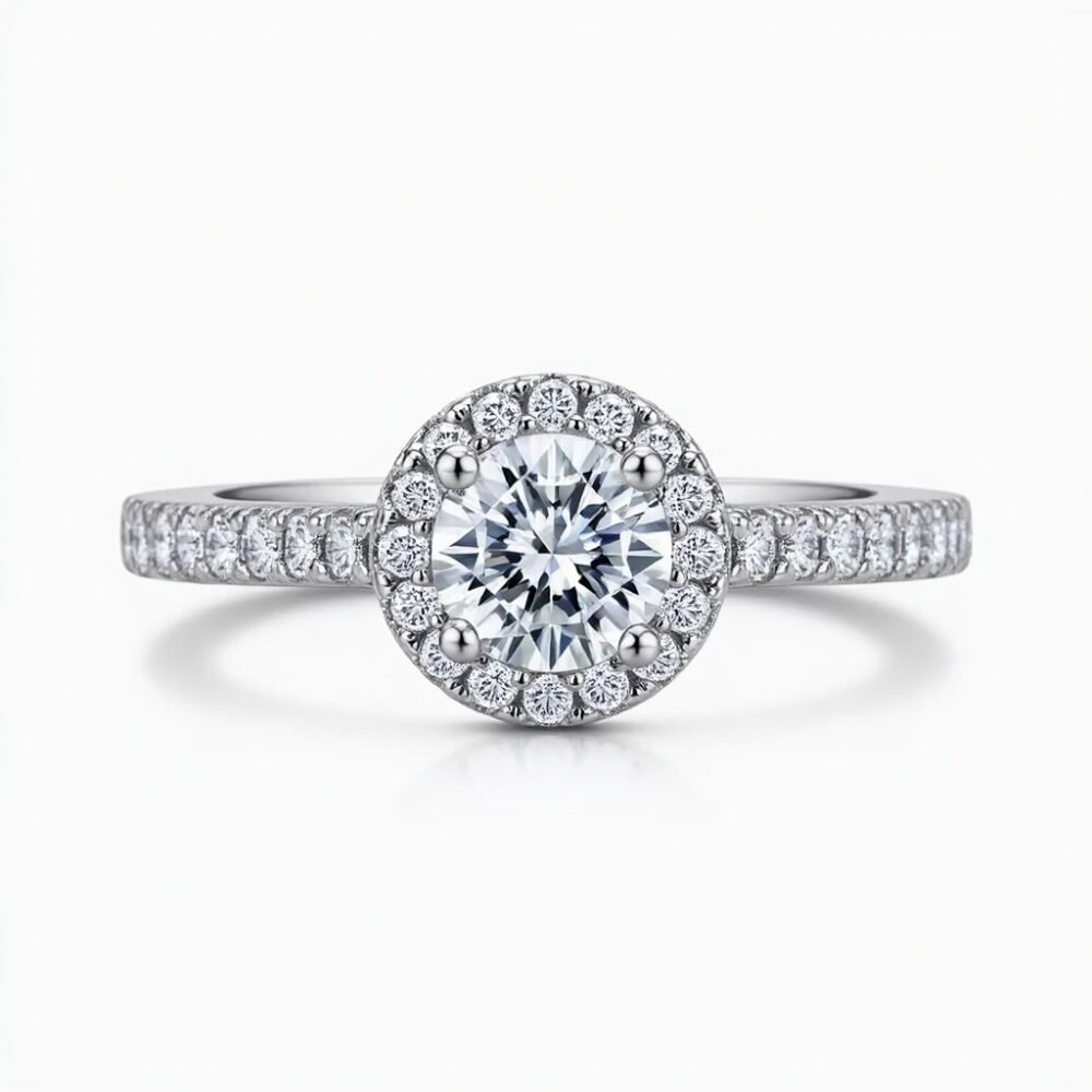 Sterling Silver Halo Diamond Engagement Ring