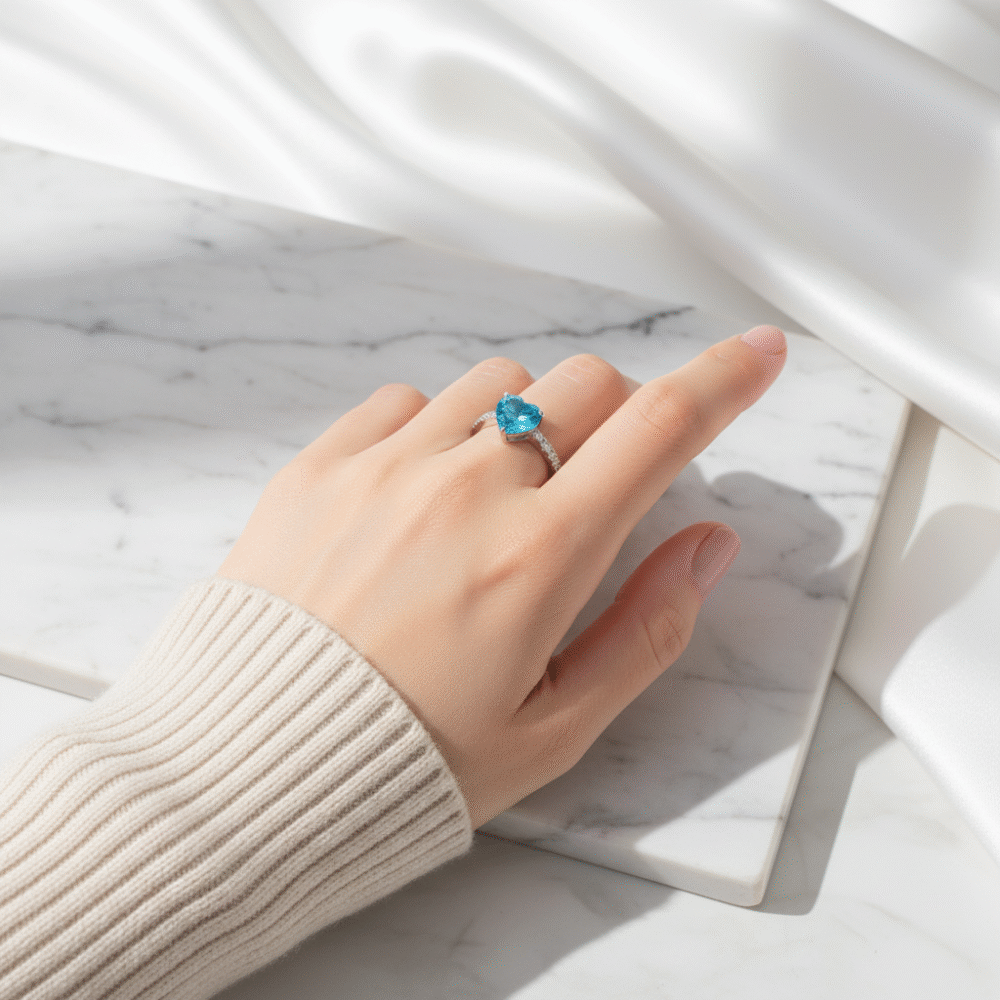 Azure Heart Open Ring - Adjustable