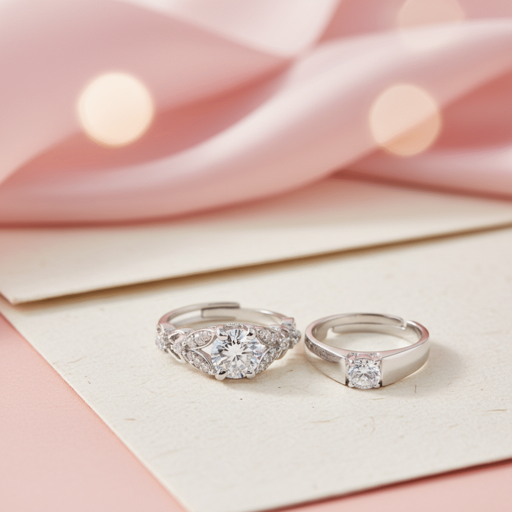 Stylish Engagement Zircon Silver Couple Ring