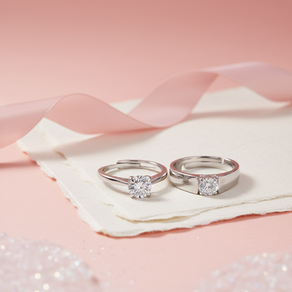 Engagement Silver Zircon Couple Ring