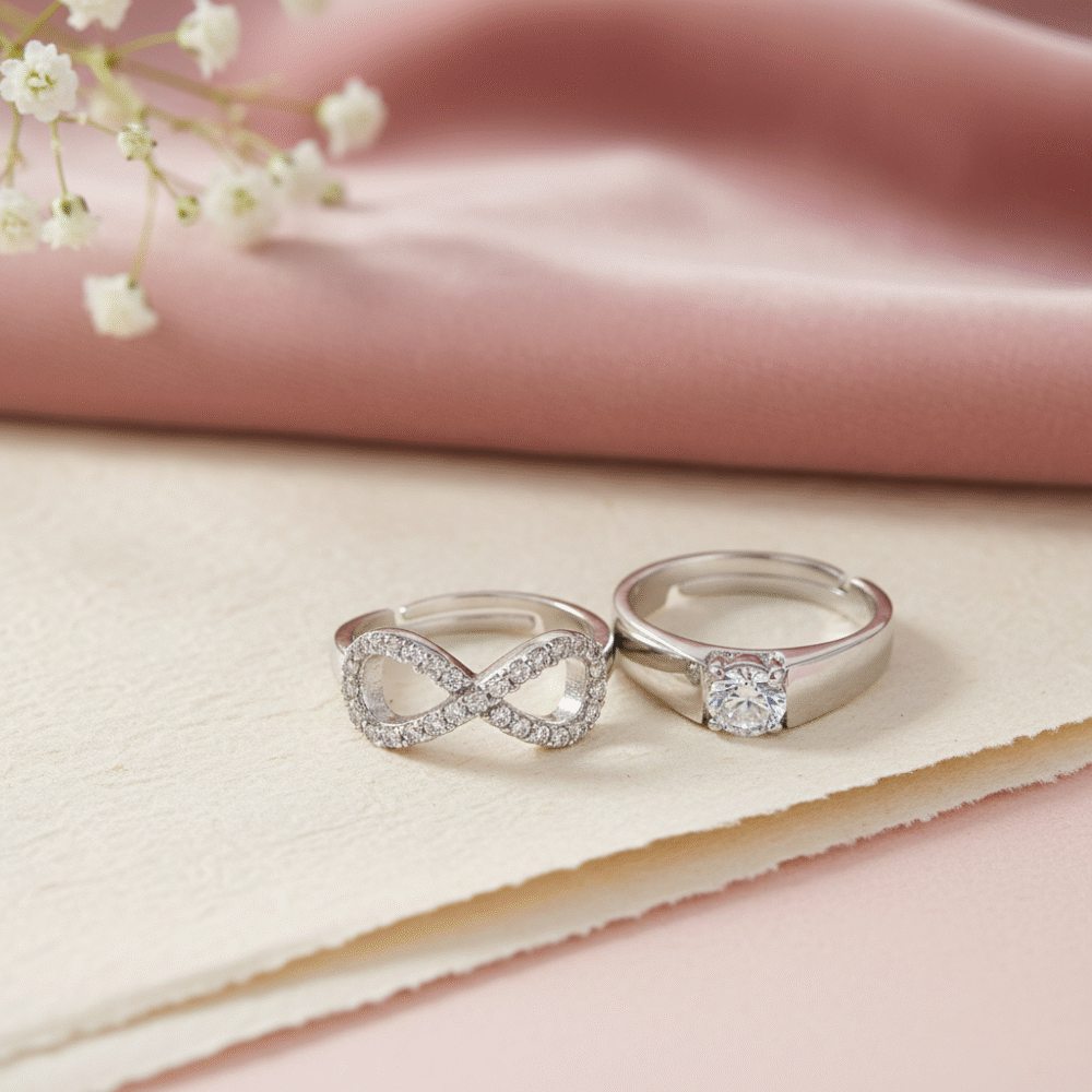 Infinity Engagement Zircon Silver Couple Ring