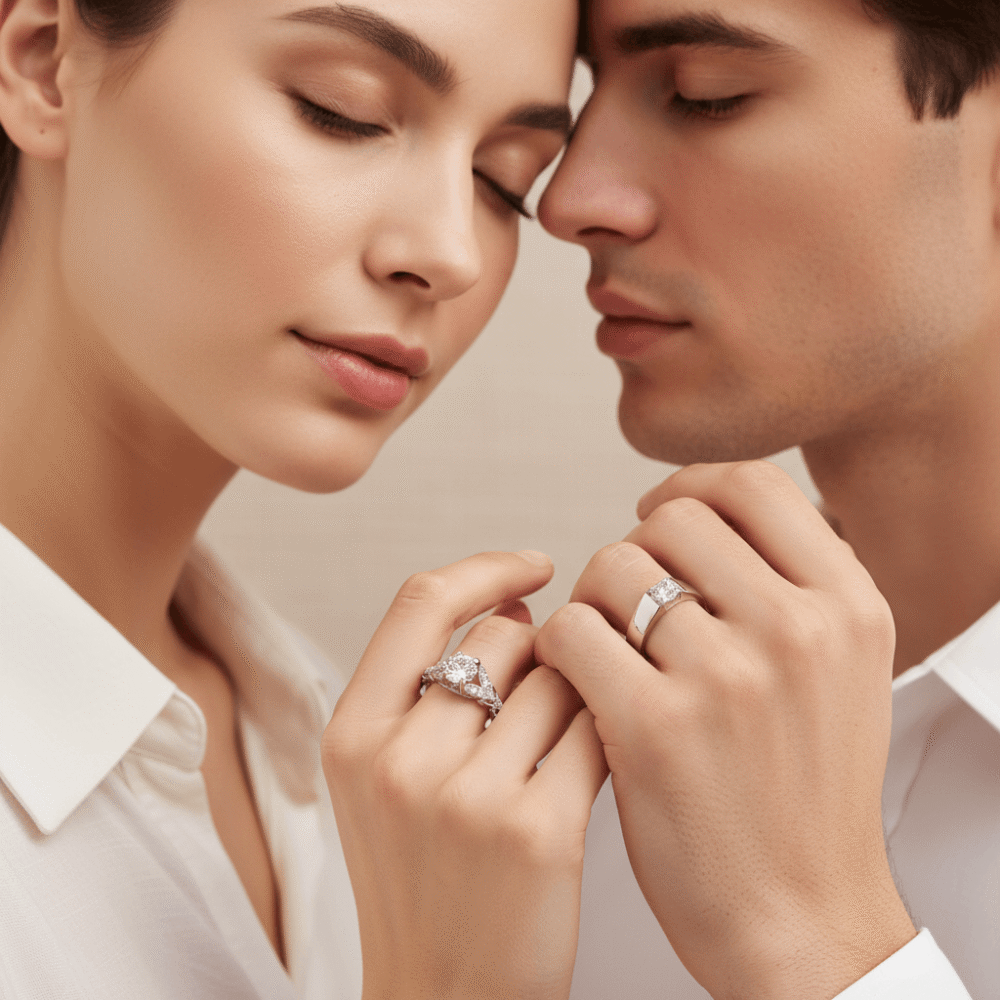 Stylish Engagement Zircon Silver Couple Ring 2