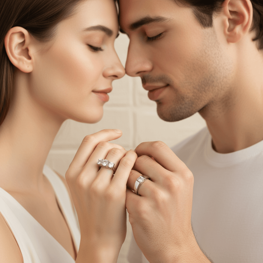 Triple Engagement Zircon Silver Couple Ring 2