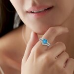 Blue Heart Solitaire & Chevron Pavé Silver Ring Set
