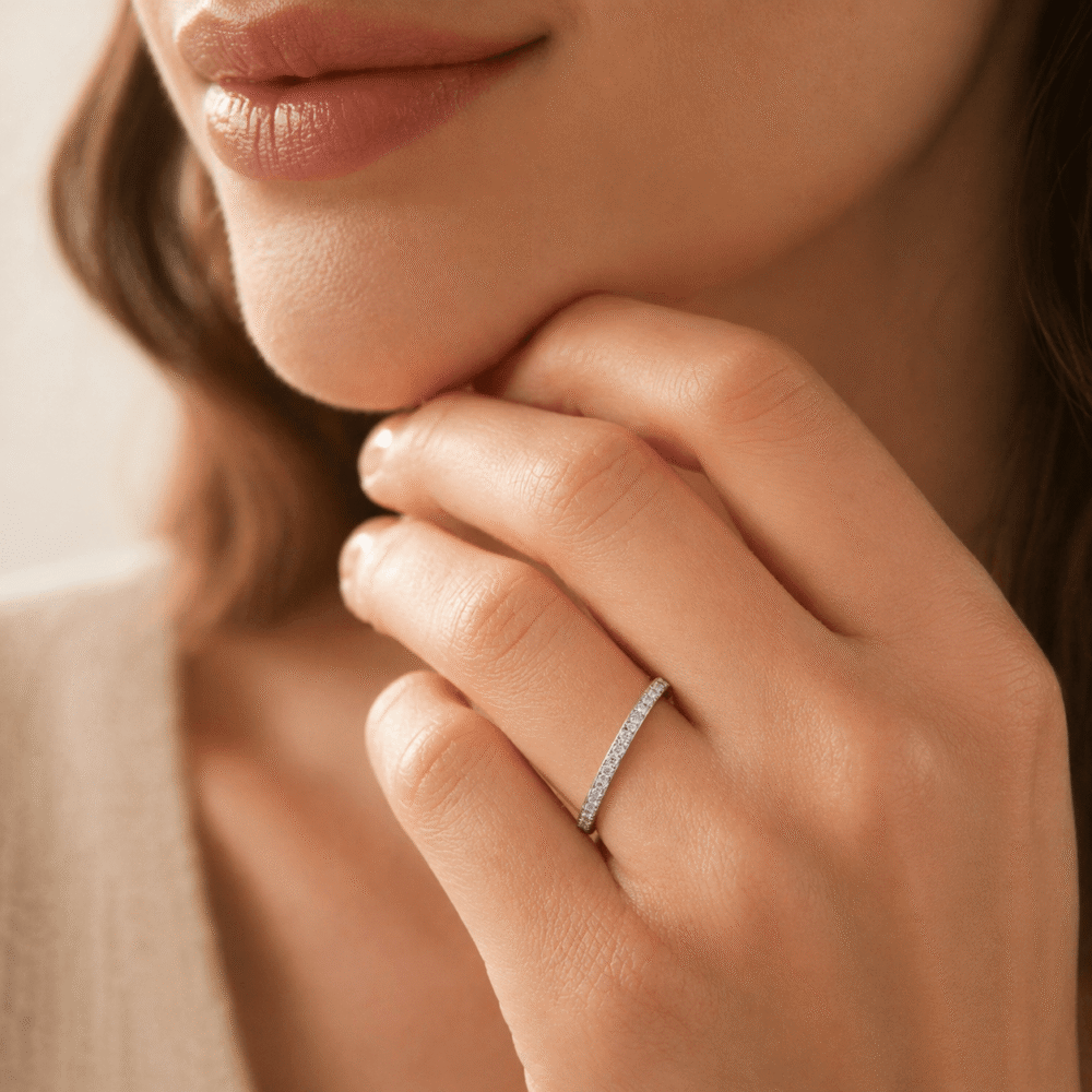 Round Halo & Double Pavé Stacking Ring Set (925 Silver)